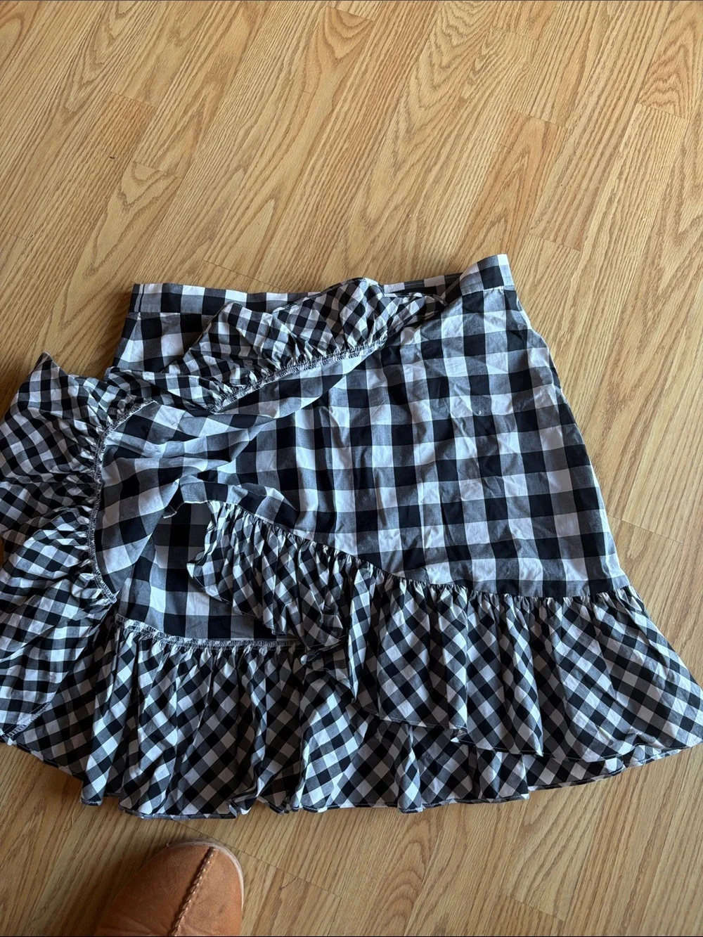 J. Crew Black & White Gingham Ruffle Wrap Mini Skirt